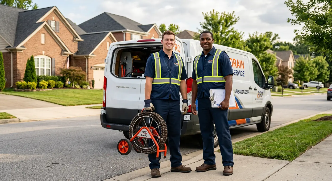 Sewer and drain service team with equipment ready for work in Hudson